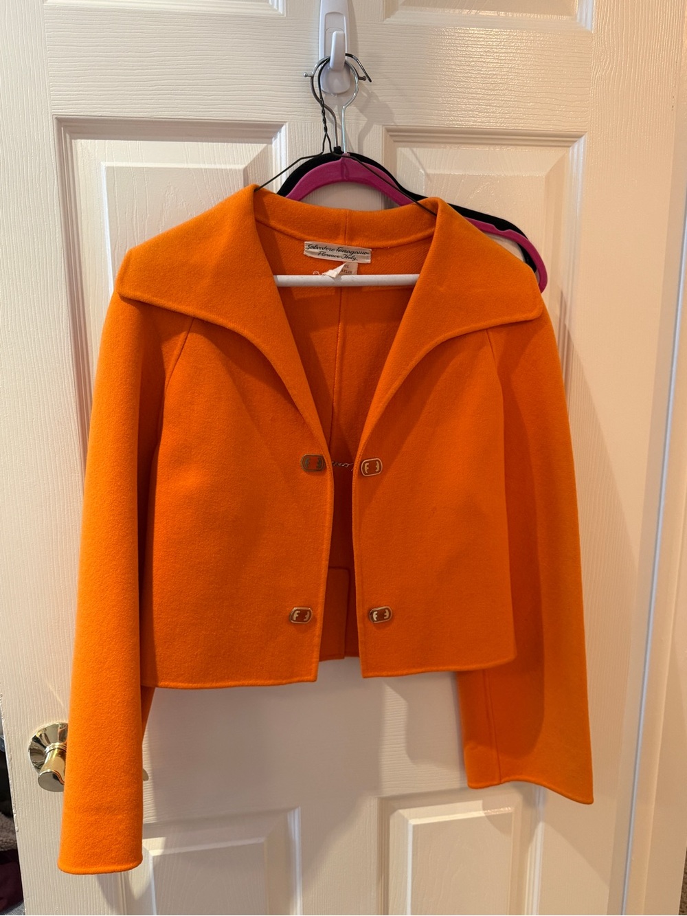 Salvatore Ferragamo Vibrant Orange Cropped Wool Jacket